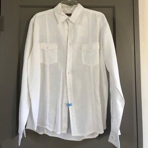 Island imports white linen shirt with seaming