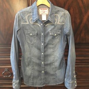 🤠👕True Religion Pearl Snap Denim Shirt Size S