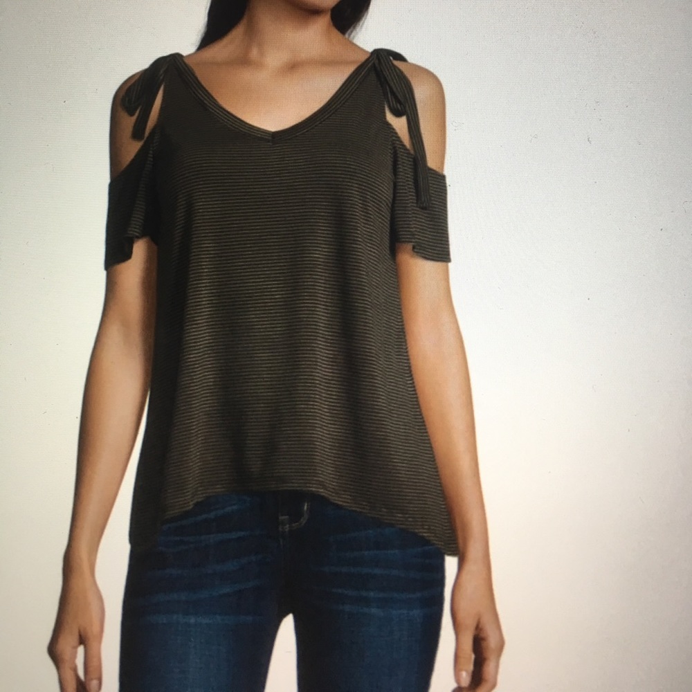 A.N.A Neck Tie Cold Shoulder Top