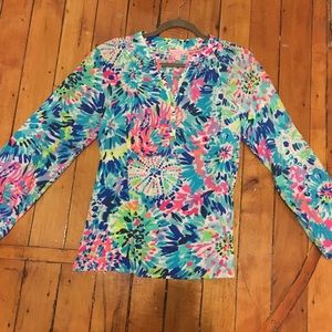 Lilly Pulitzer Elsa Silk Top in Dive-In (Small)