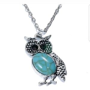 Owl Pendant Chain Necklace Rhinestone Jewelry