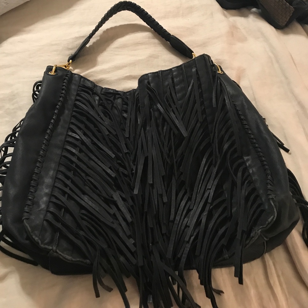 Big Buddha fringed black handbag