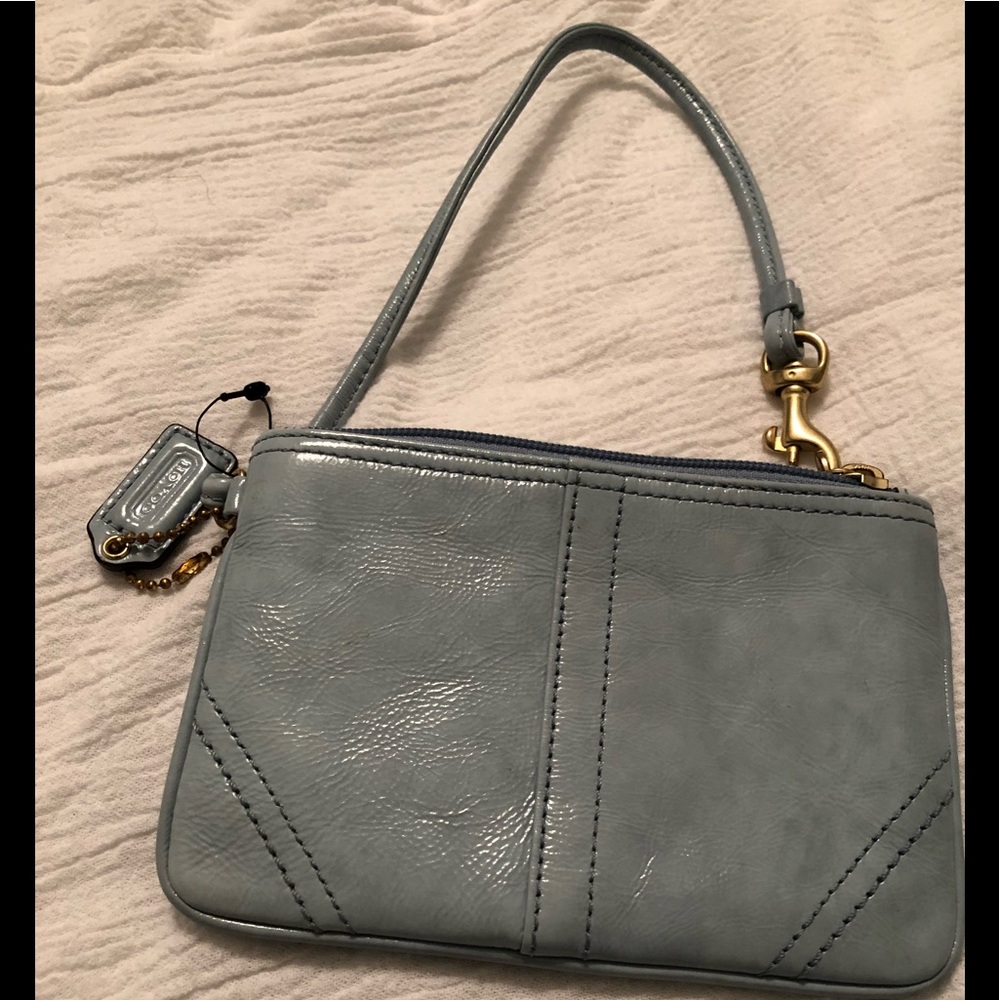 Baby Blue Gray Coach Mini Wristlet