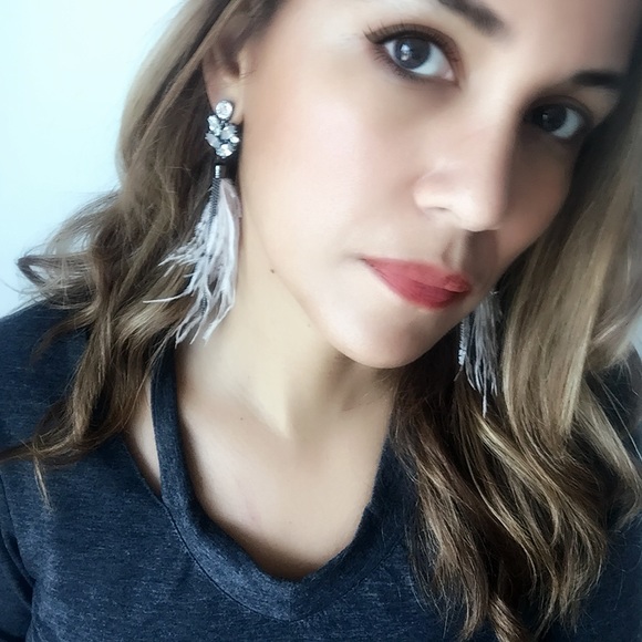 FEATHER STATEMENT EARRINGS (A11) - Picture 3 of 4