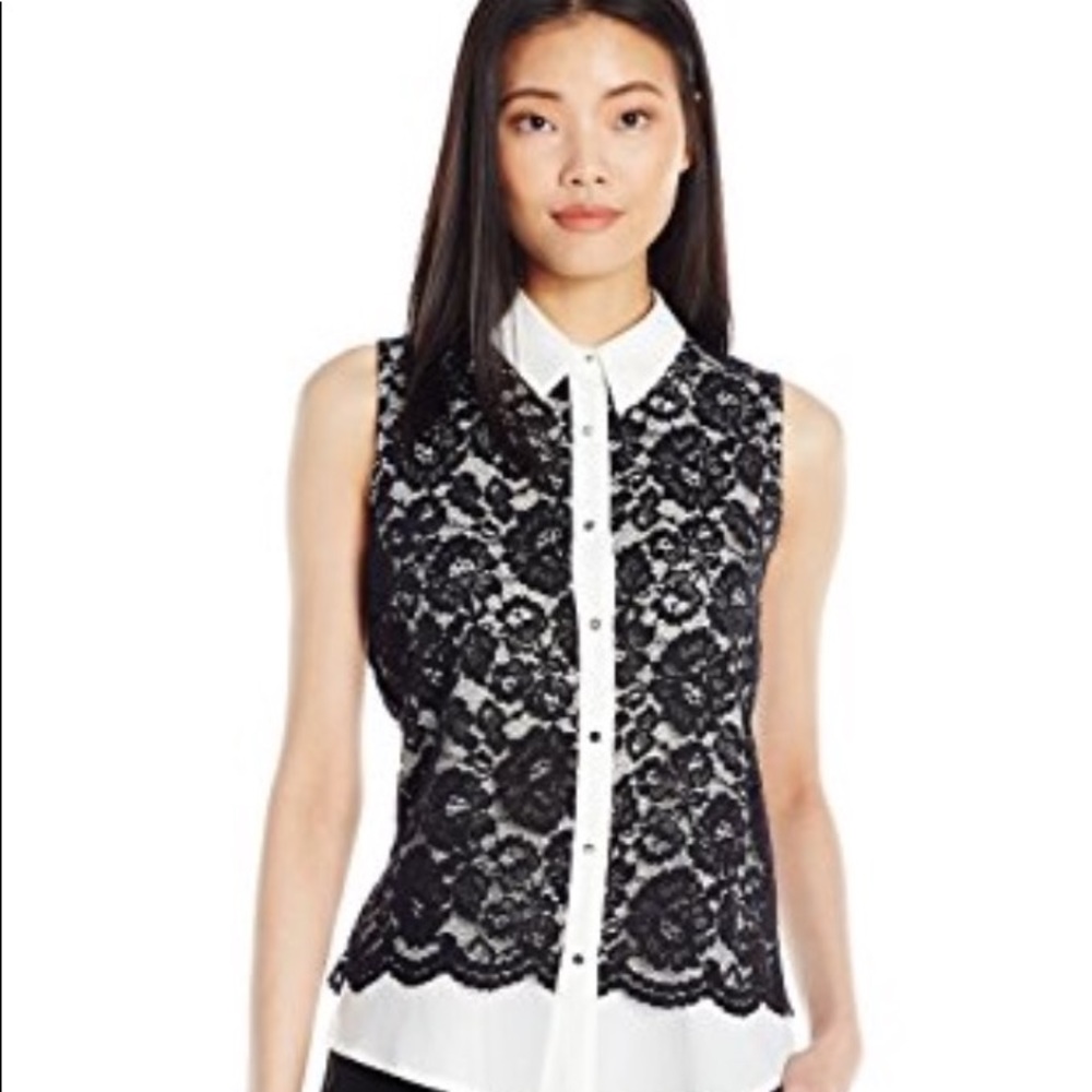 Calvin Klein Button-Down Tiered Sleeveless Top
