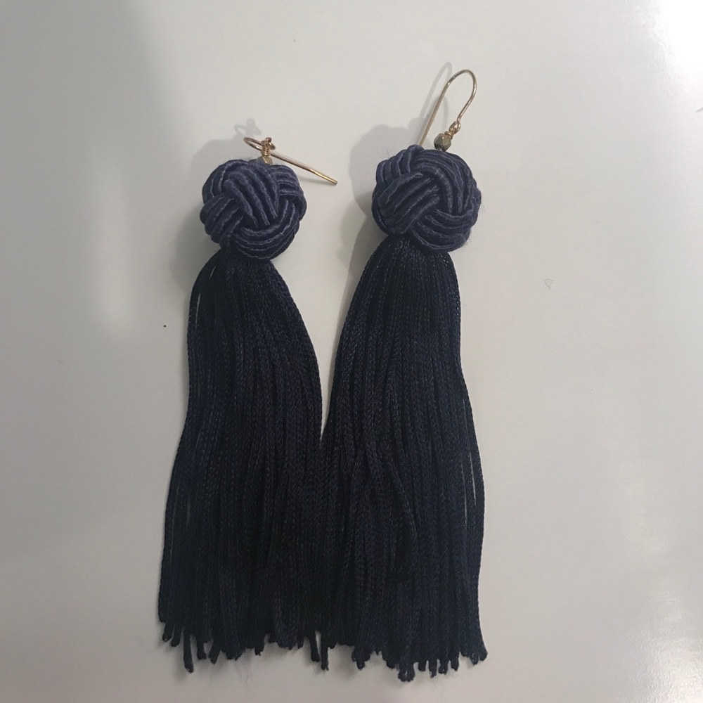Knotted Navy Tassel Earrings