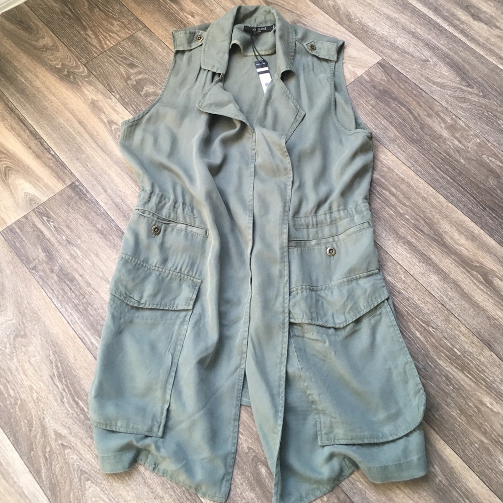 Olive green long utility vest