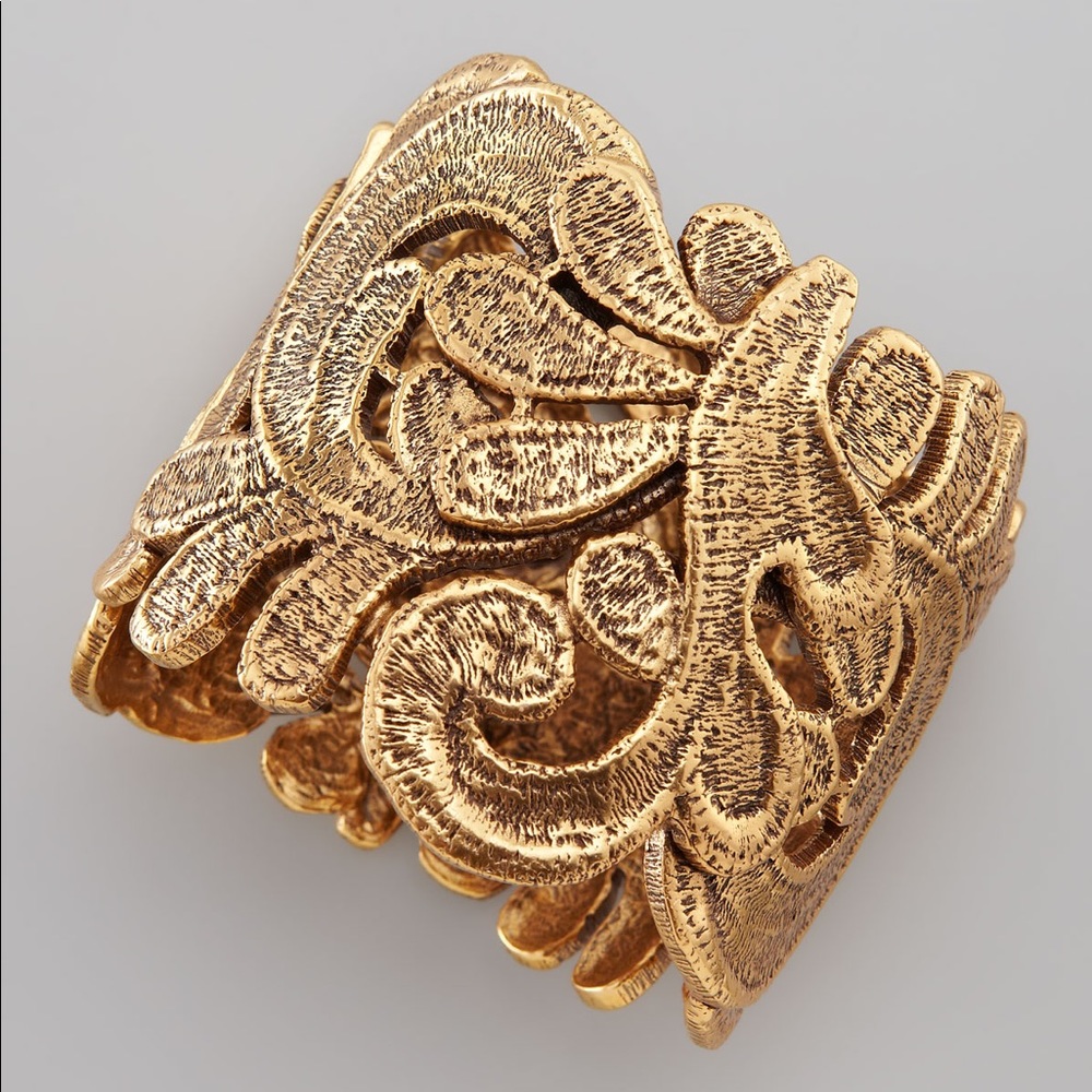 Oscar de la Renta Gold Metallic Lace Cuff Bracelet