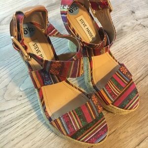 Colorful Aztec Printed Steve Madden Wedge Sandals