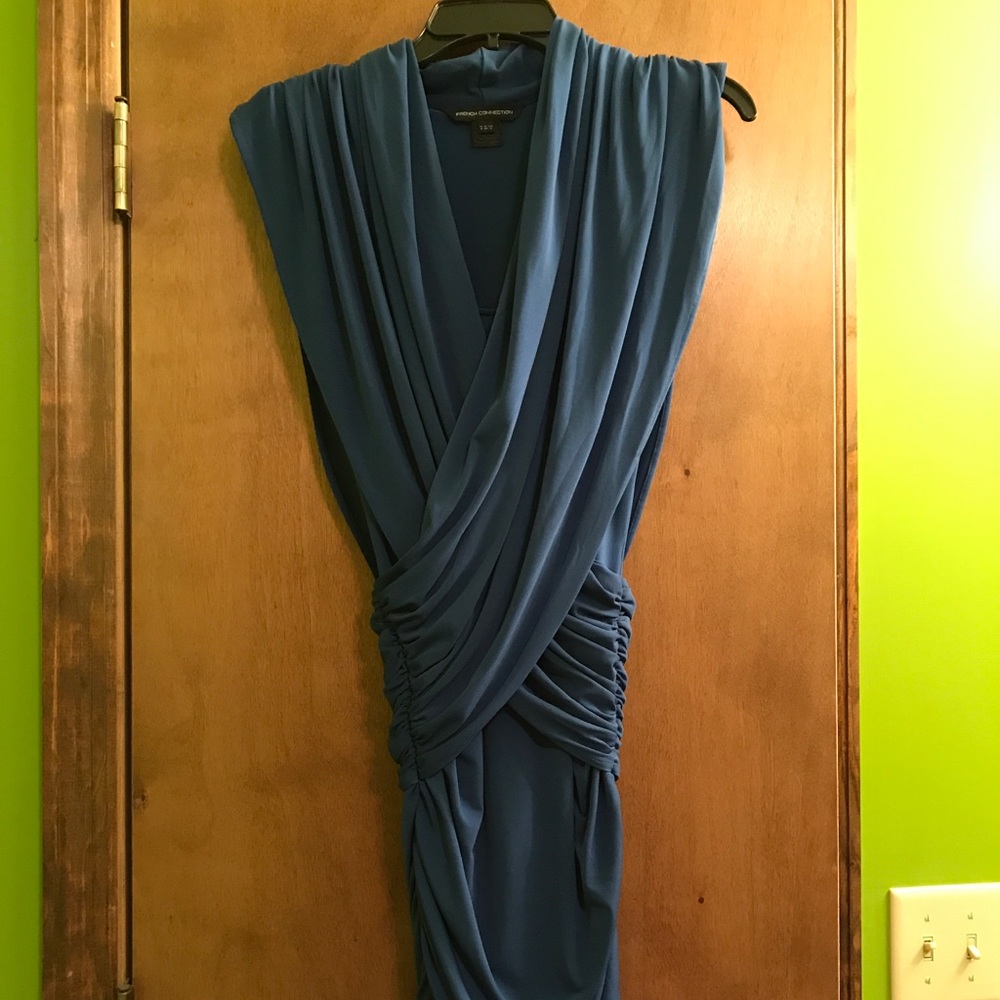 French Connection, blue ruched stretch minidress 2