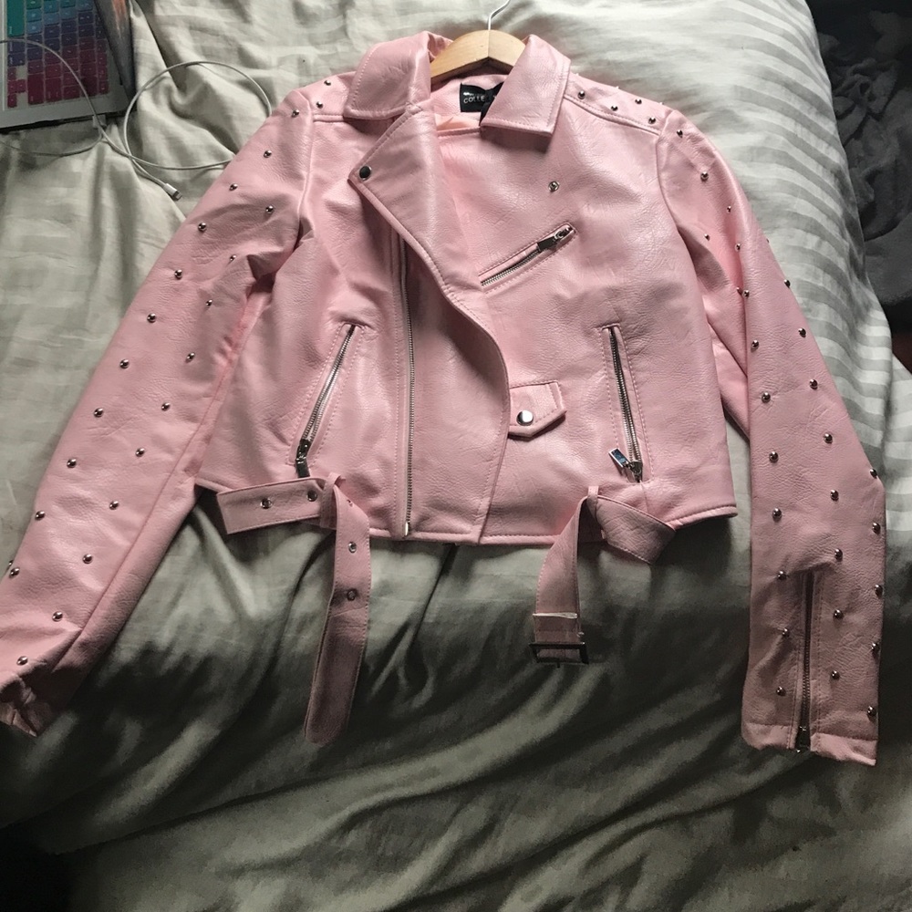 Nasty gal vegan leather moto jacket blush pink 🌸