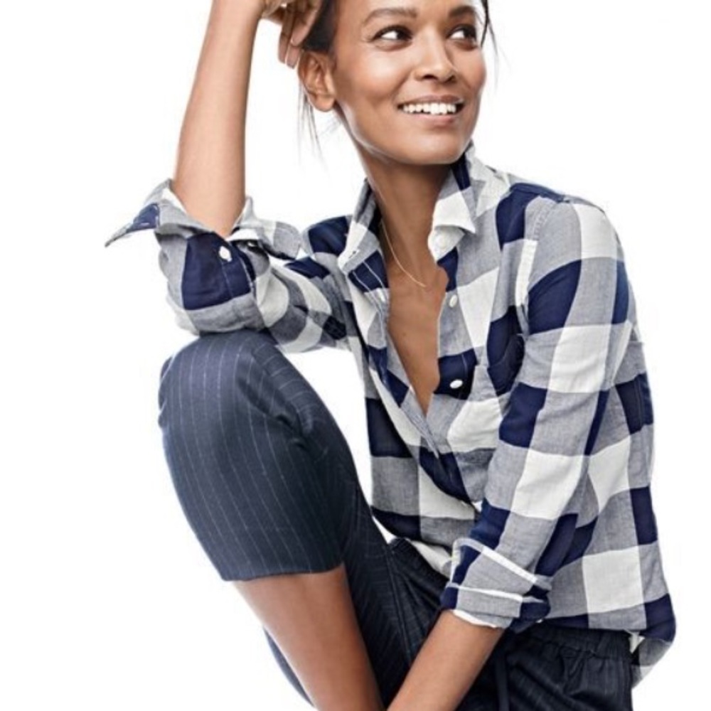 J. Crew blue and gray Buffalo Plaid Perfect Shirt