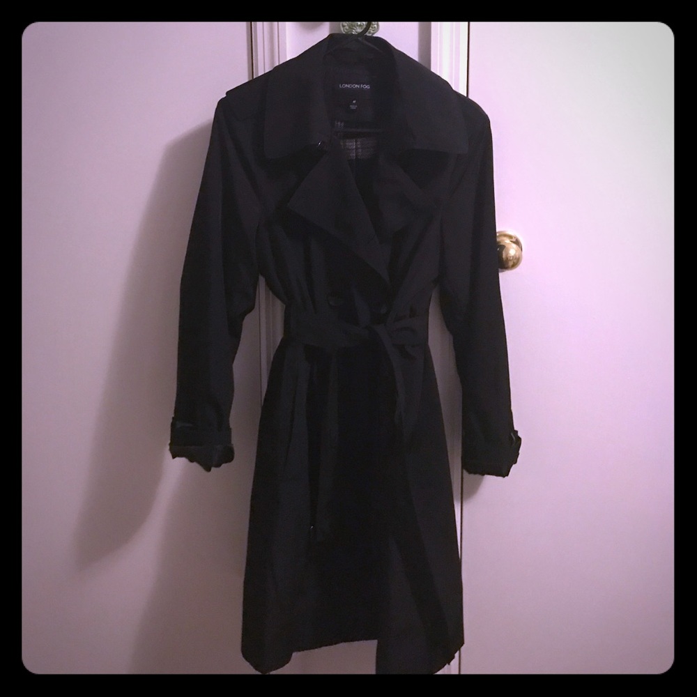 Black London Fog trench coat with flannel layer