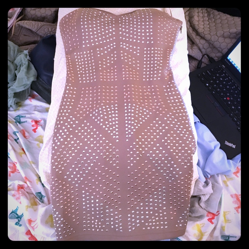 Bebe nude dress for a night out with rhinestones