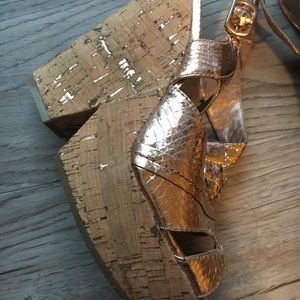 BCBGenegeration Gold Cork Wedges - Size 6.5