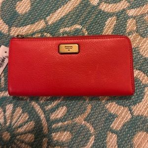 Fossil red leather clutch