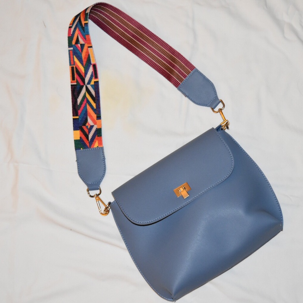 Blue Leather Purse With Interchangeable Strap