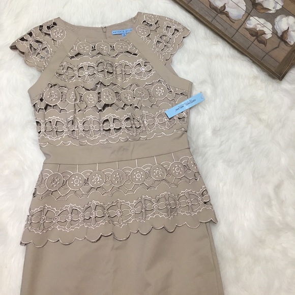 ANTONIO MELANI Dresses & Skirts - Antonio Melani Khaki Tan Embroidered Peplum Dress
