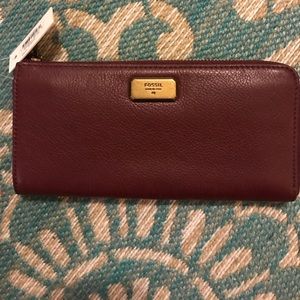 Fossil maroon brown leather wallet/clutch