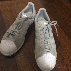 Beige/gray/white adidas superstar shoes