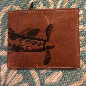 Airplane fossil leather wallet