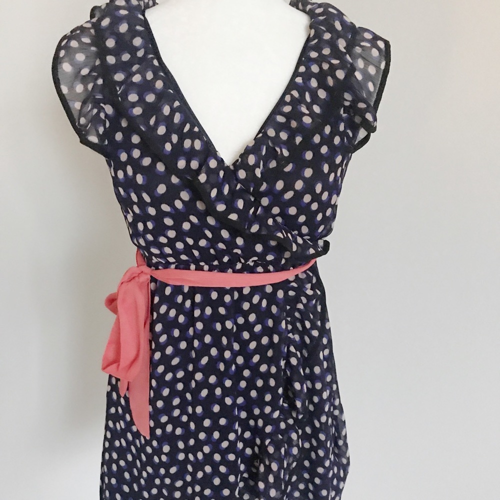 H&M Navy polka dot ruffled lined dress with sash!