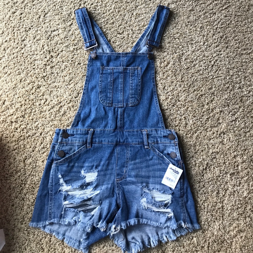 Charlotte Russe Ripped Denim Overalls