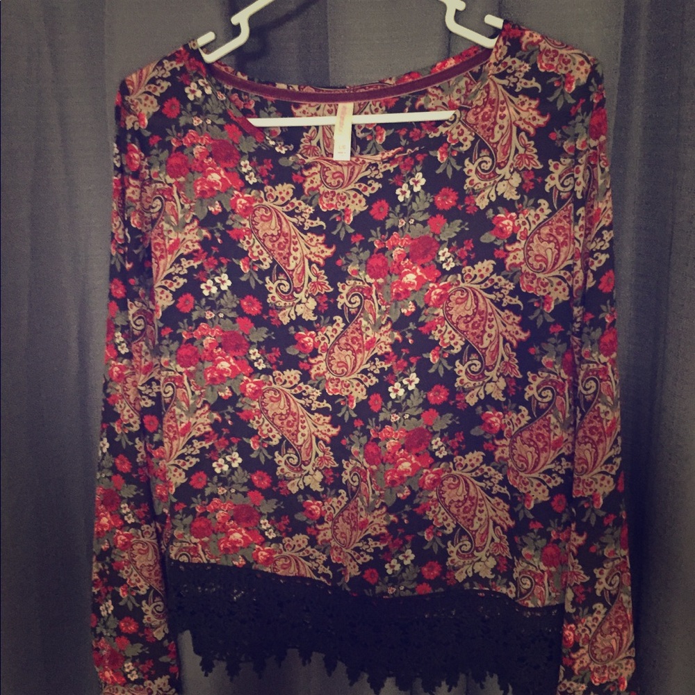 Floral blouse with black crochet detail