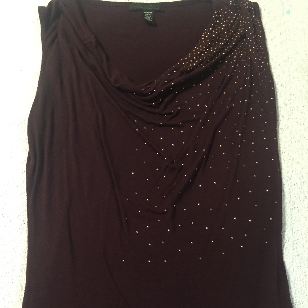 Burgundy Cowl Neck Tank With Studs