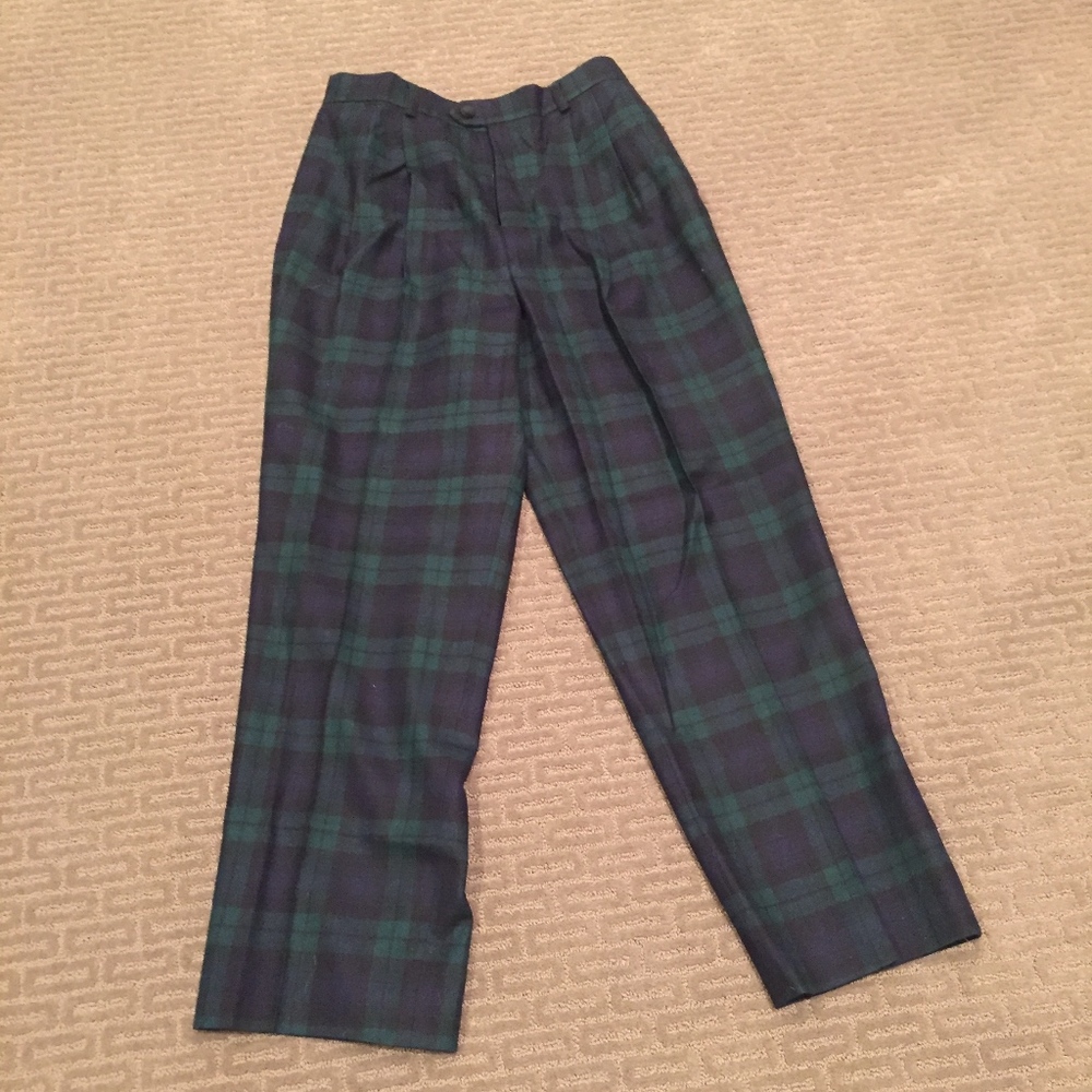 Green and Black Tartan Wool Pants