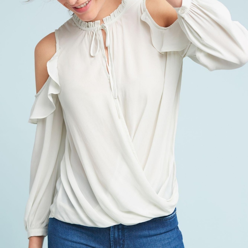 Maeve Ruffled Open Shoulder Surplice Top - Picture 2 of 6