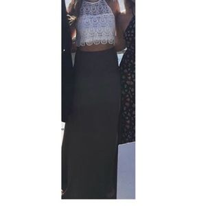Long, olive, high waisted TOBI maxi with side slit