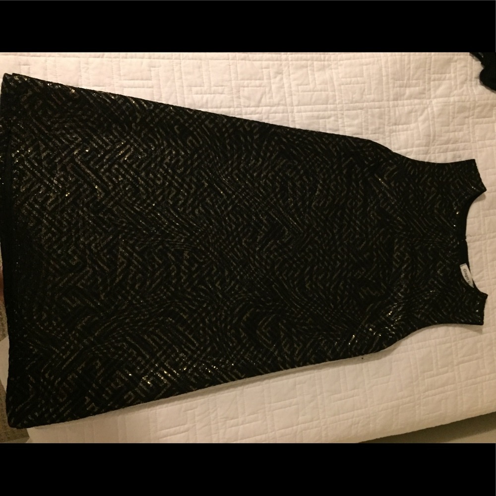 Black with gold metallic print shift dress