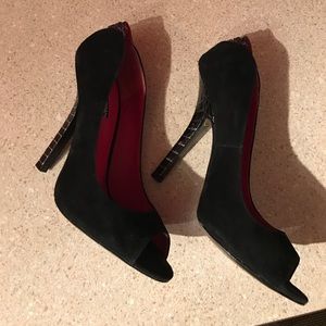 Black Suede 4 1/2 in Charles Jourdan Peep Toe