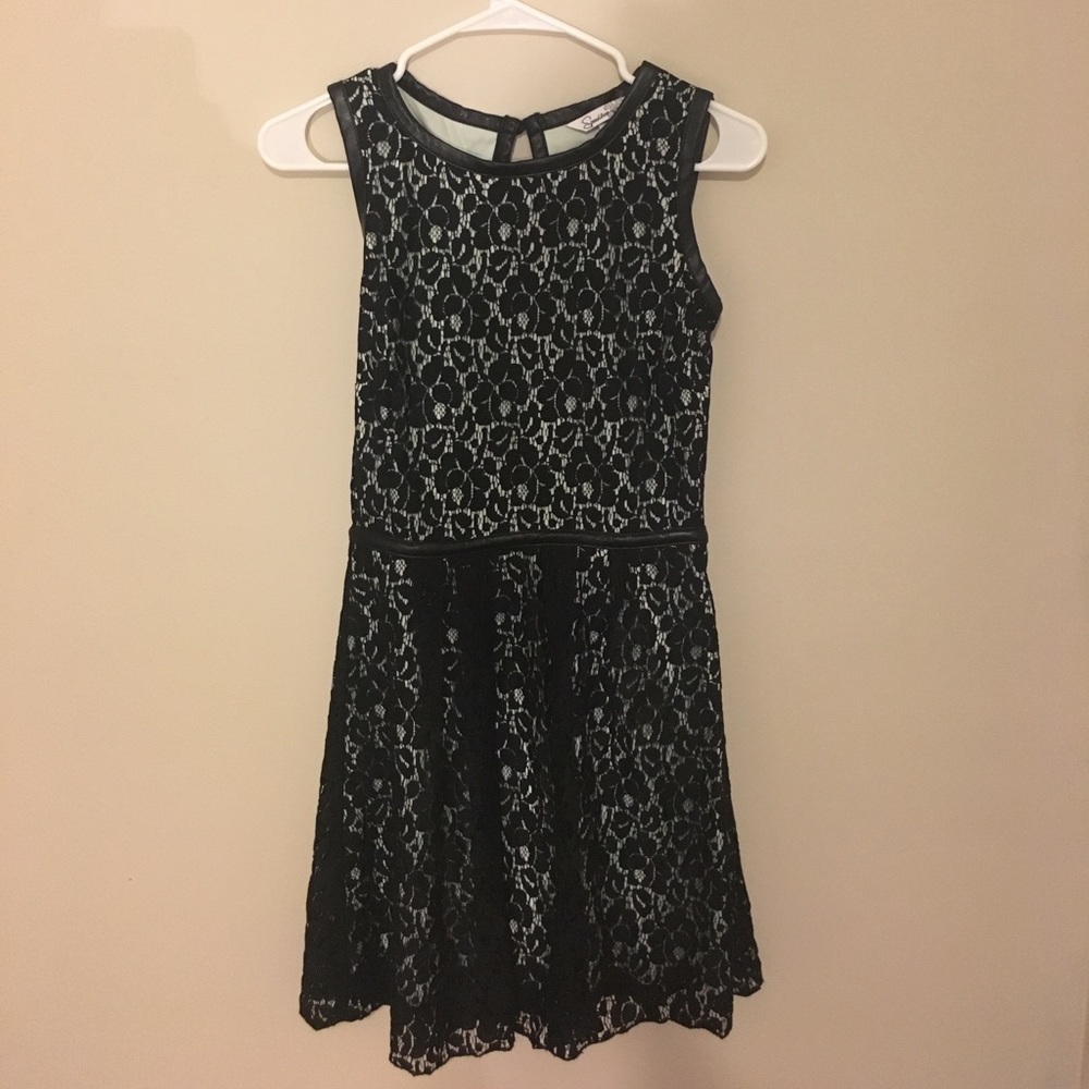Black lace cocktail dress with mint lining