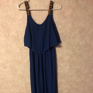 Blue maxi dress with colorful straps