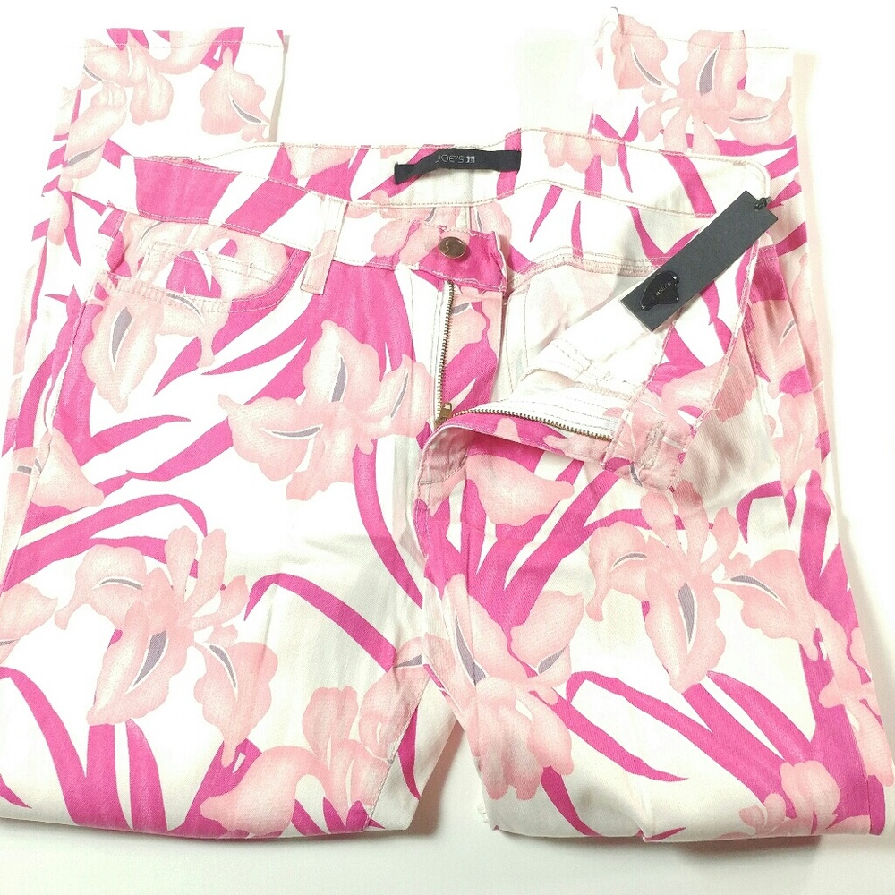 JOE'S JEANS SZ 31 HIGH WATER PINK FLORAL SKINNY