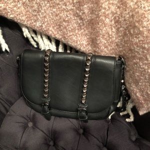 Black Crossbody Satchel with Silver Studs
