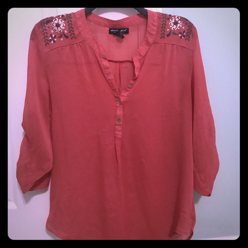 Sheer Pink Top Half- Button Top