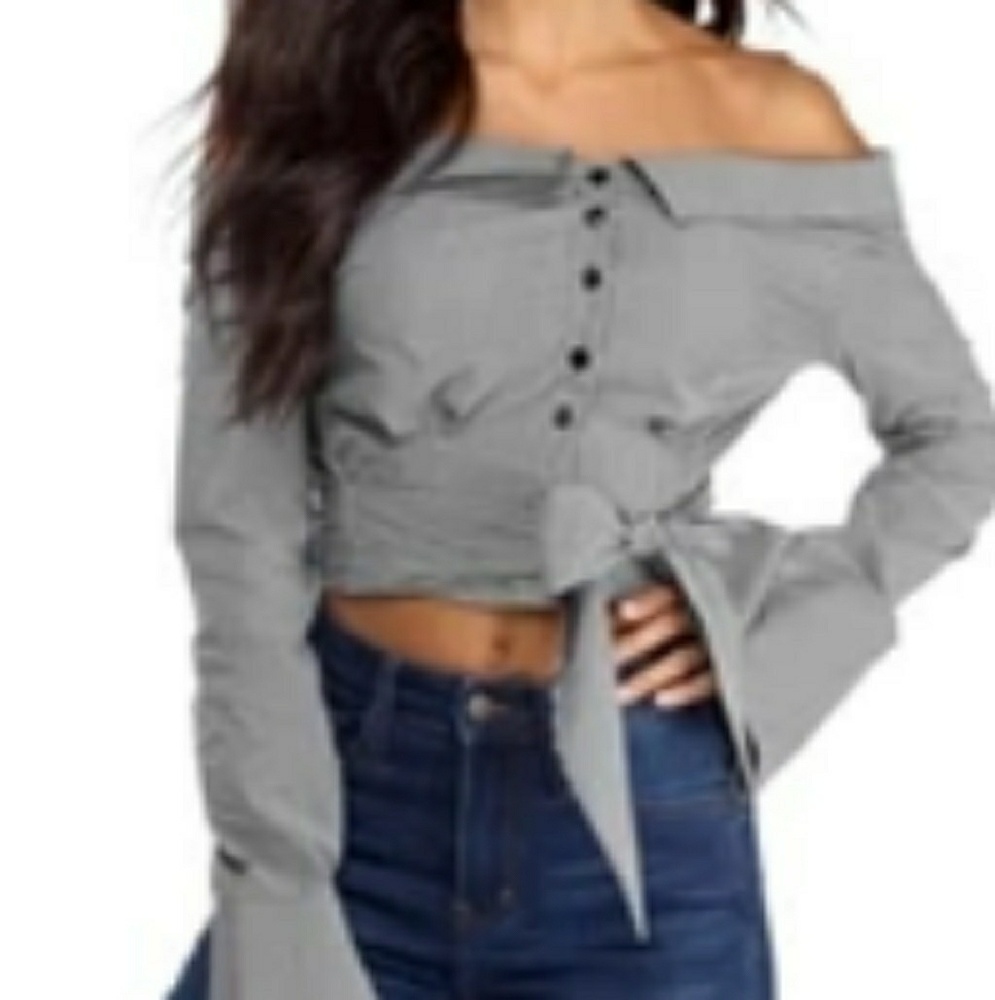 Black off the sholder striped top