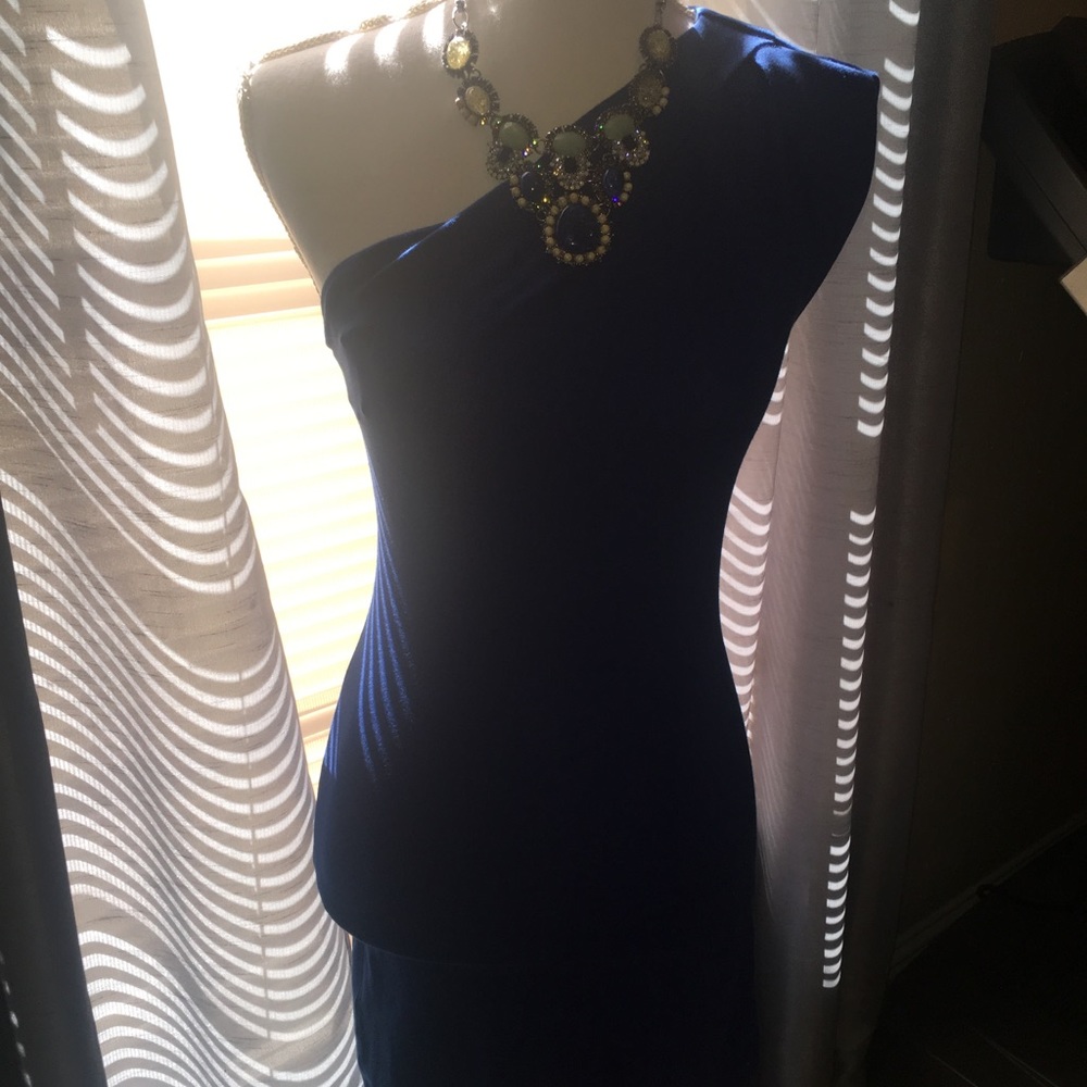 Blue one shoulder mini dress