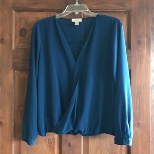 LOFT Dark Teal Wrap-style Loose-fitting Top