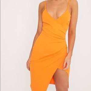 Orange Faux Wrap Dress