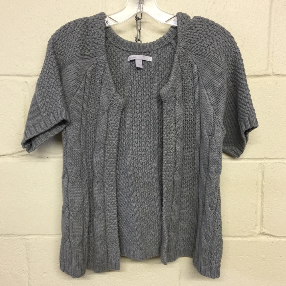 Heather Gray Cable Knit Short Sleeve Sweater