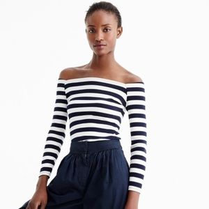 J Crew Off Shoulder Long Sleeved Stripe sz XS NWOT