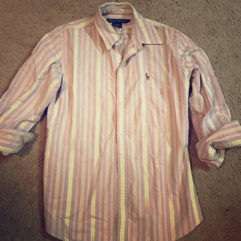 Purple striped slim fit polo