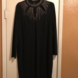 Black long sleeve dress with gold trim