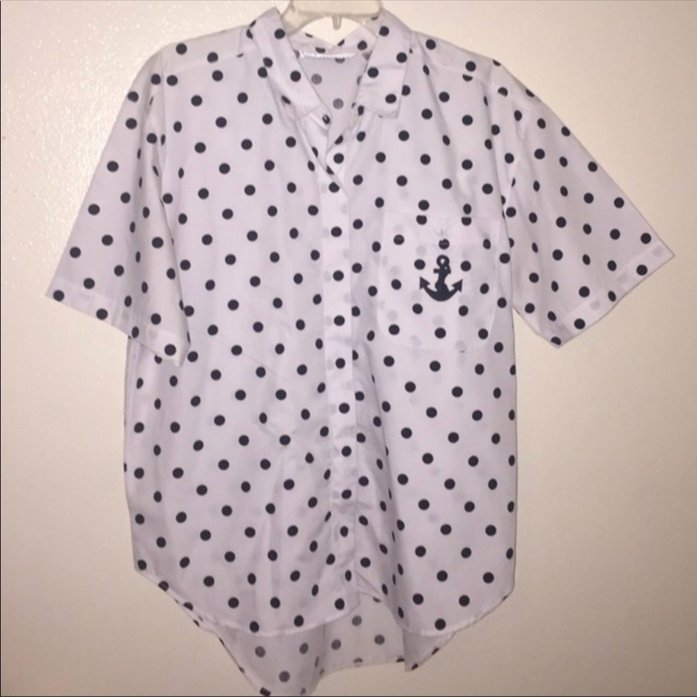 White shirt with black poke dots