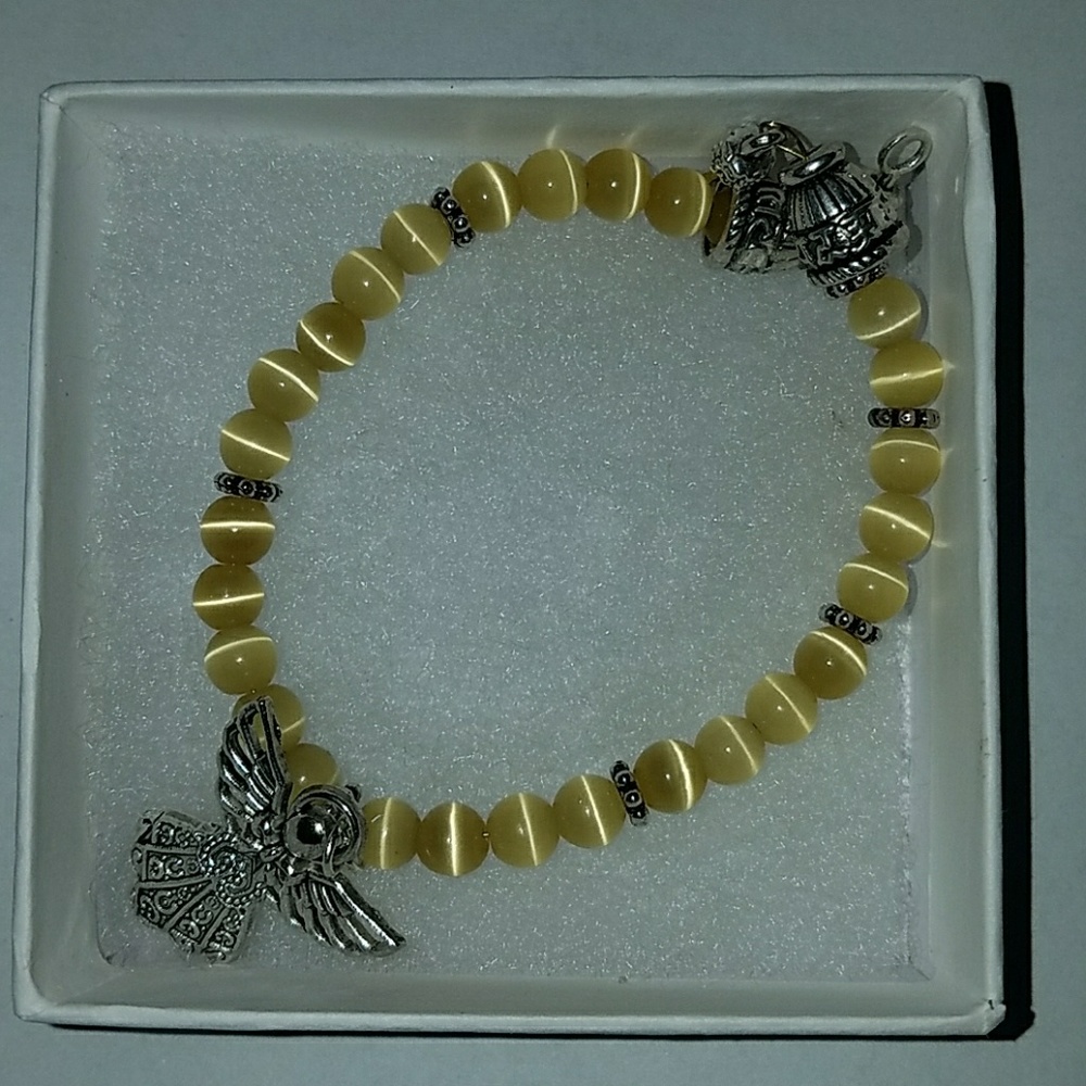 Silk Glass Bead Bracelet w Angel Charm