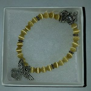 Silk Glass Bead Bracelet w Angel Charm
